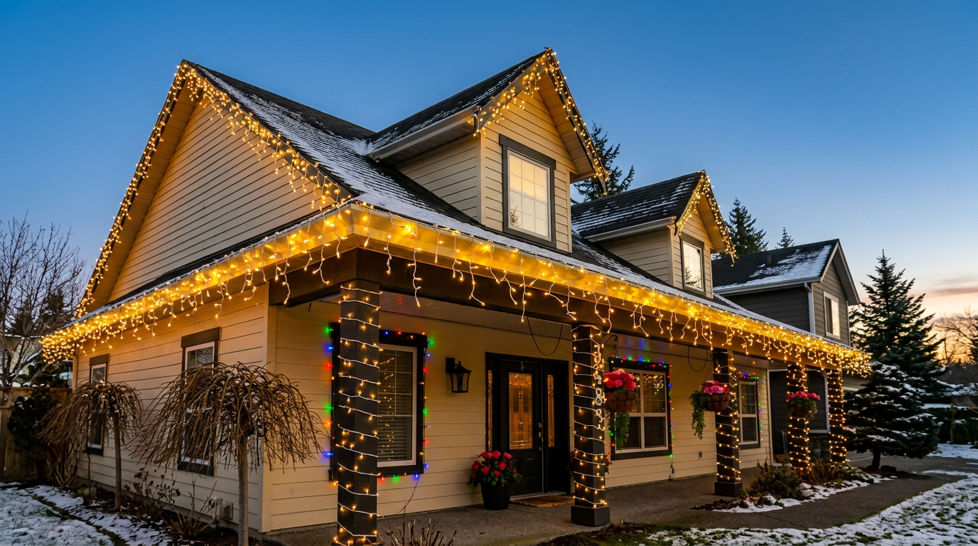 Home after Traditional Holiday Lighting installation