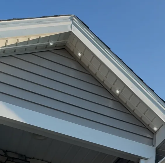 Govee track kit installed on a home's roofline