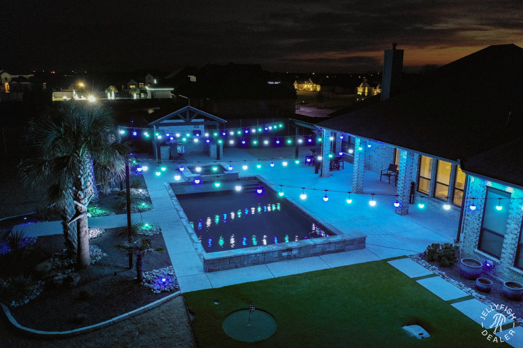 Cool teal poolside