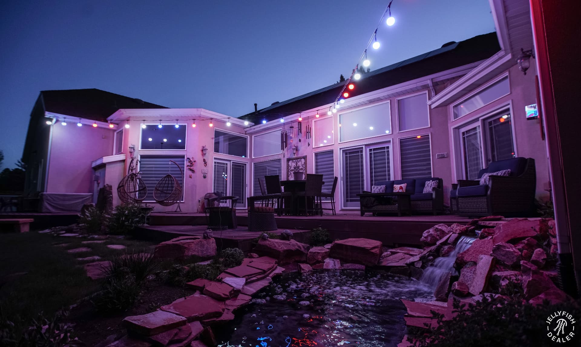 Color-washed patio and water feature