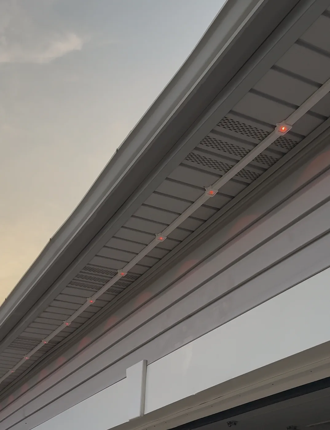 Govee track kit installed on a home's roofline