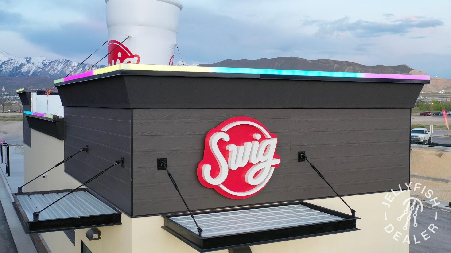 Rainbow rooftop signage