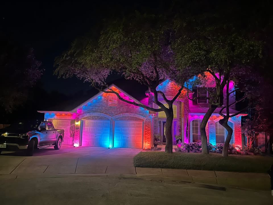Uplight color wash — brick facade