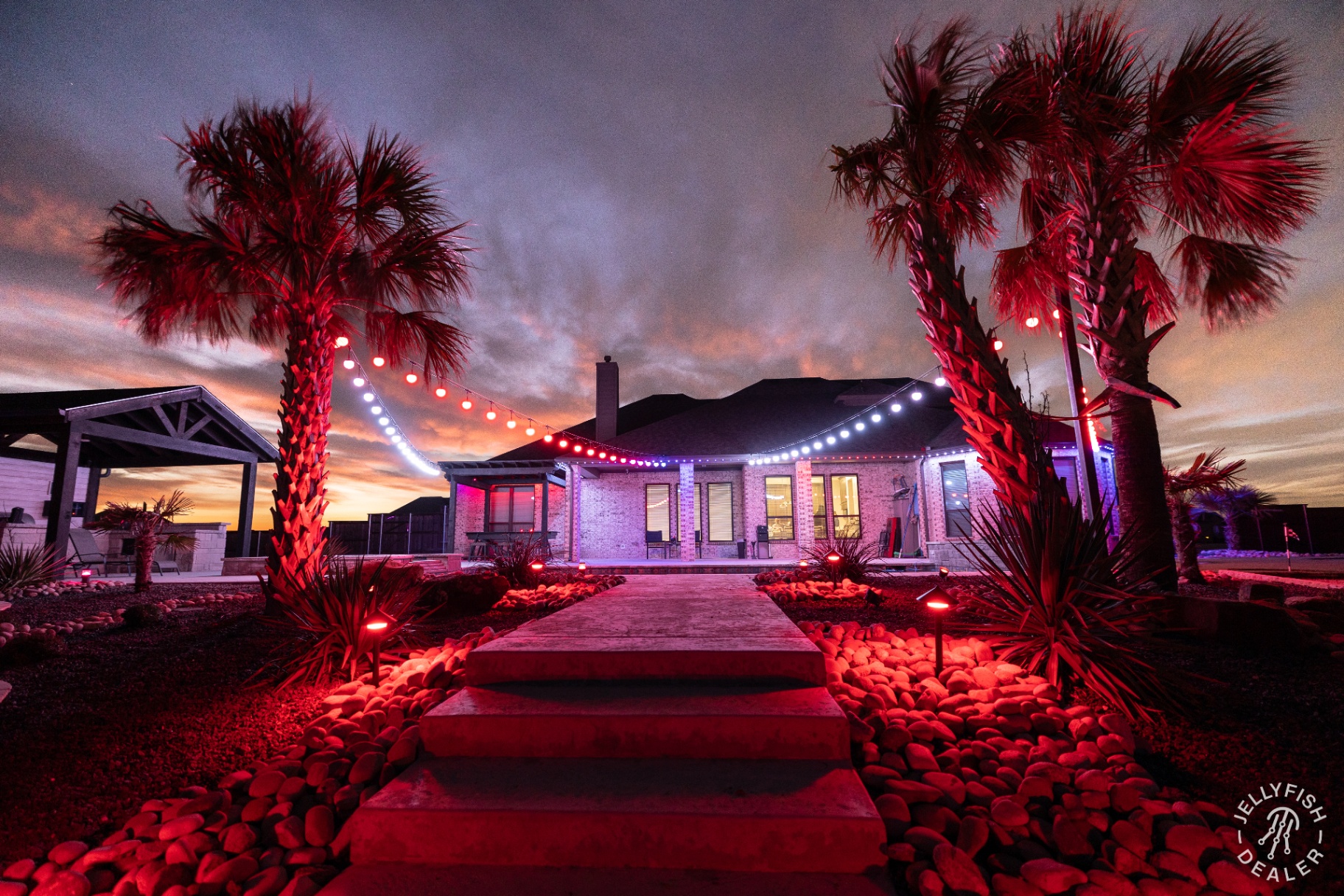 Red glow over the patio