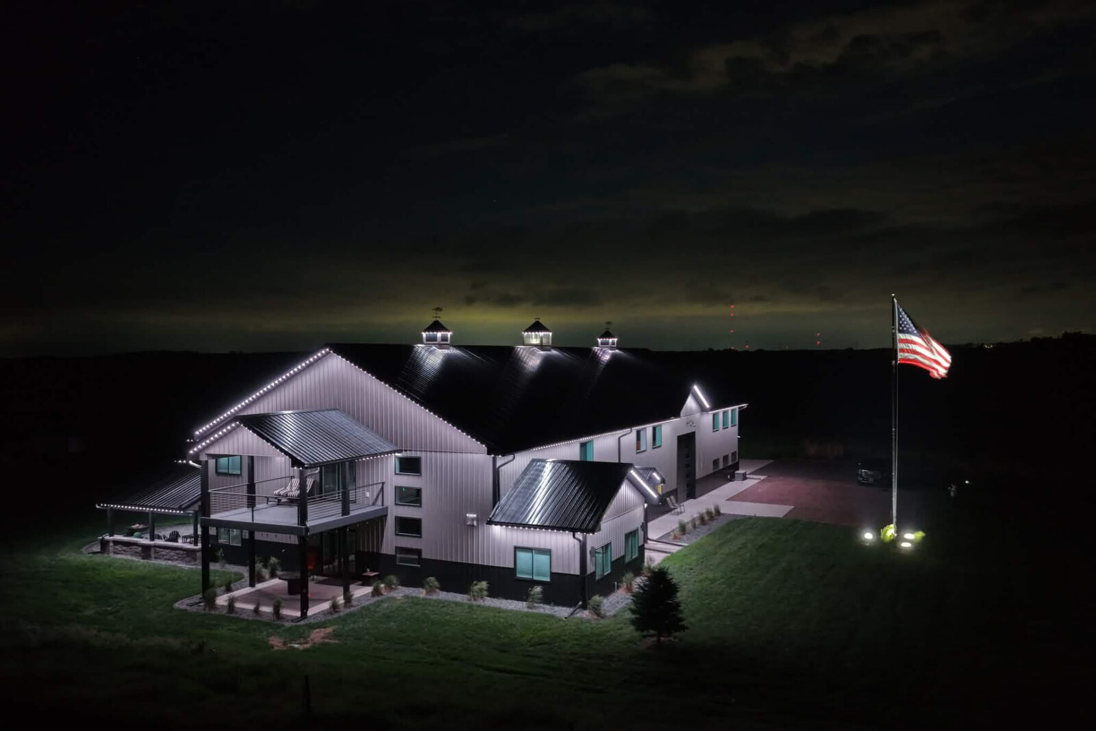 Barndominium roofline · crisp white