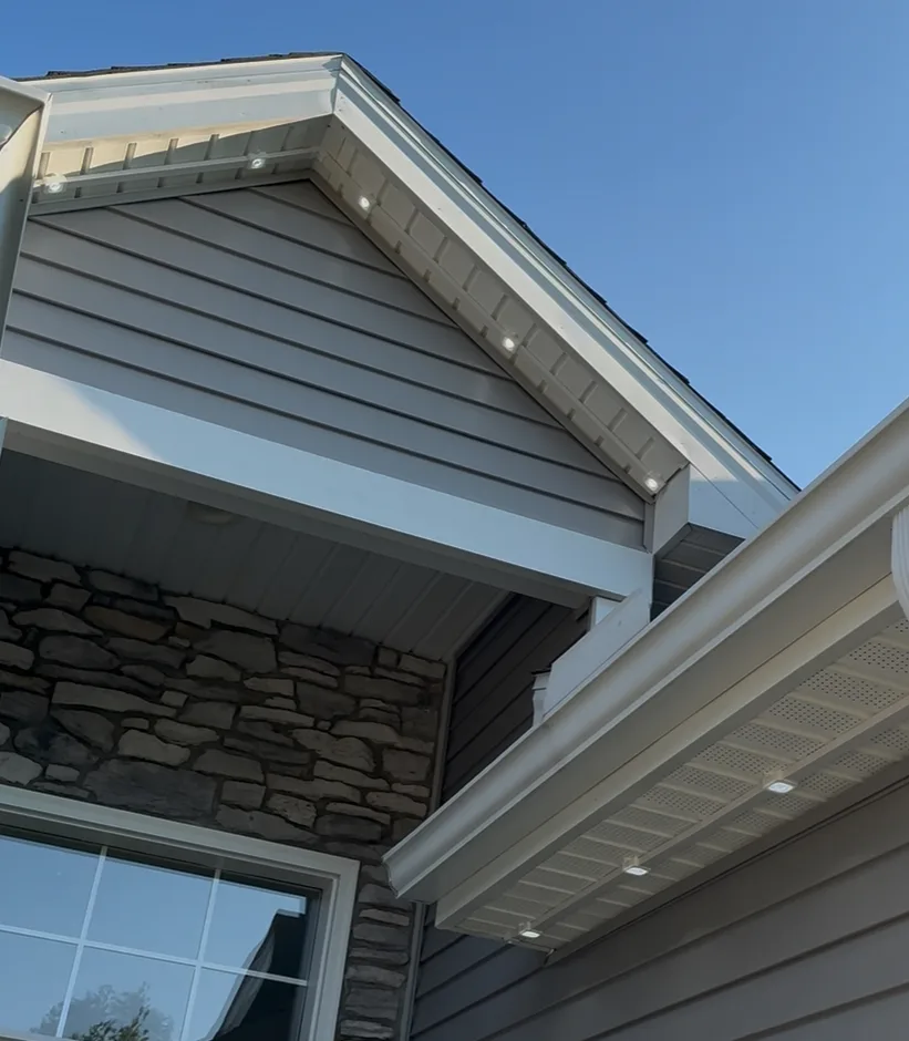 Govee track kit installed on a home's roofline