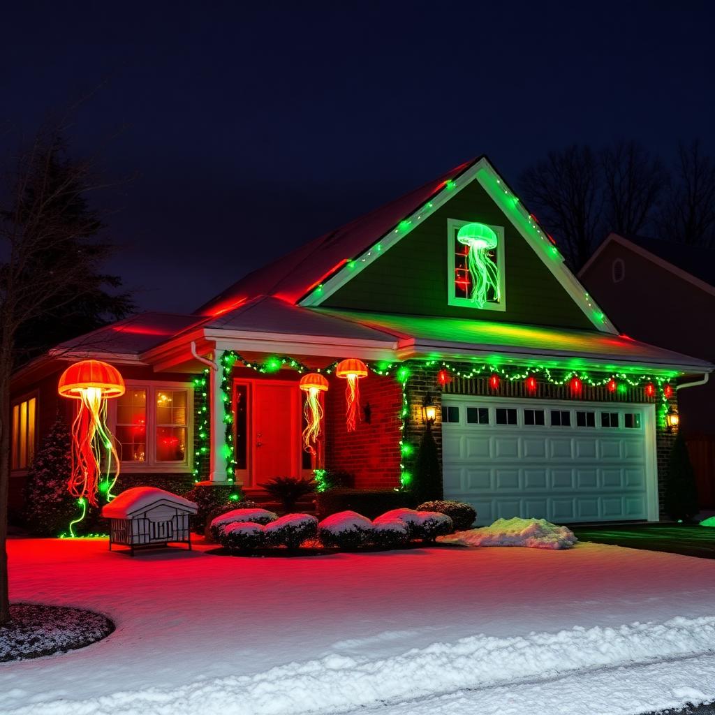 Professionally installed permanent lighting outlining a home's roofline at dusk