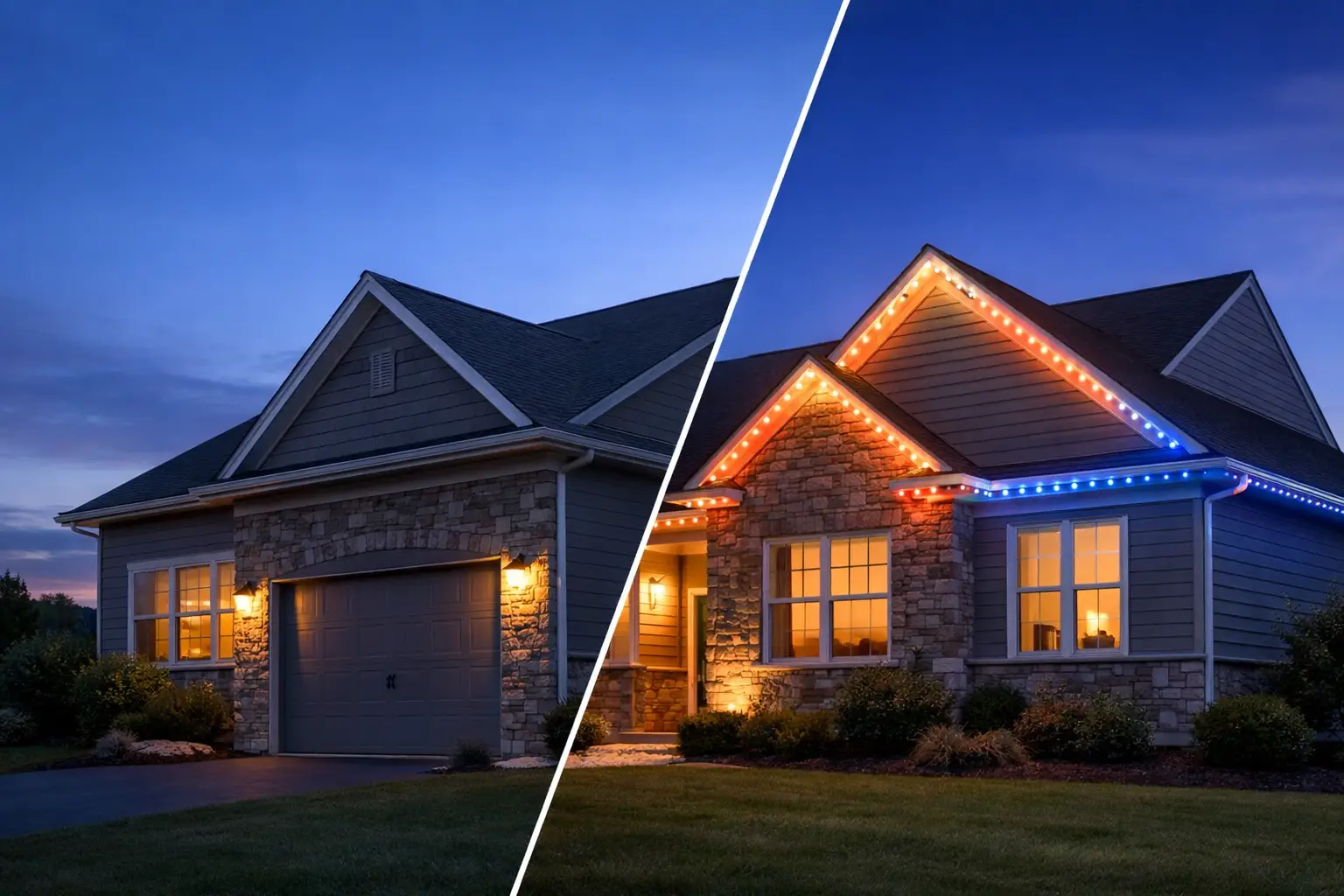 Roofline Lighting Before After Example Ideas